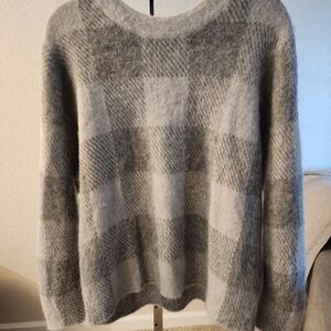 Vince Gray Alpaca Mohair Blend Check Crewneck Sweater Small Oversized Pullover L